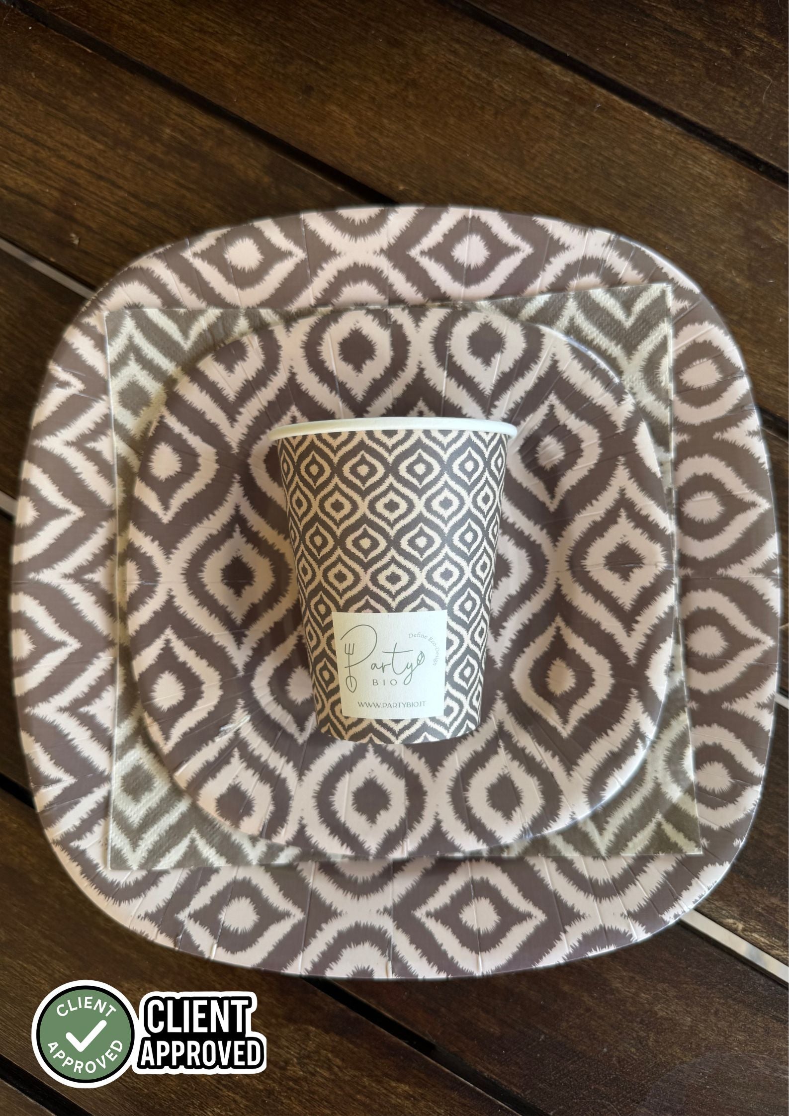 PartyBIO Tribal Chic, Set di Stoviglie Monouso biodegradabili per Feste con Piatti Carta, Bicchieri Carta, Tovaglioli.