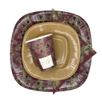 PartyBIO Pavone, Set di Stoviglie Monouso biodegradabili per Feste con Piatti Carta, Bicchieri Carta, Tovaglioli.