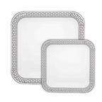 PartyBIO Greek Silver , Set di Stoviglie Monouso biodegradabili per Feste con Piatti Carta, Bicchieri Carta, Tovaglioli.