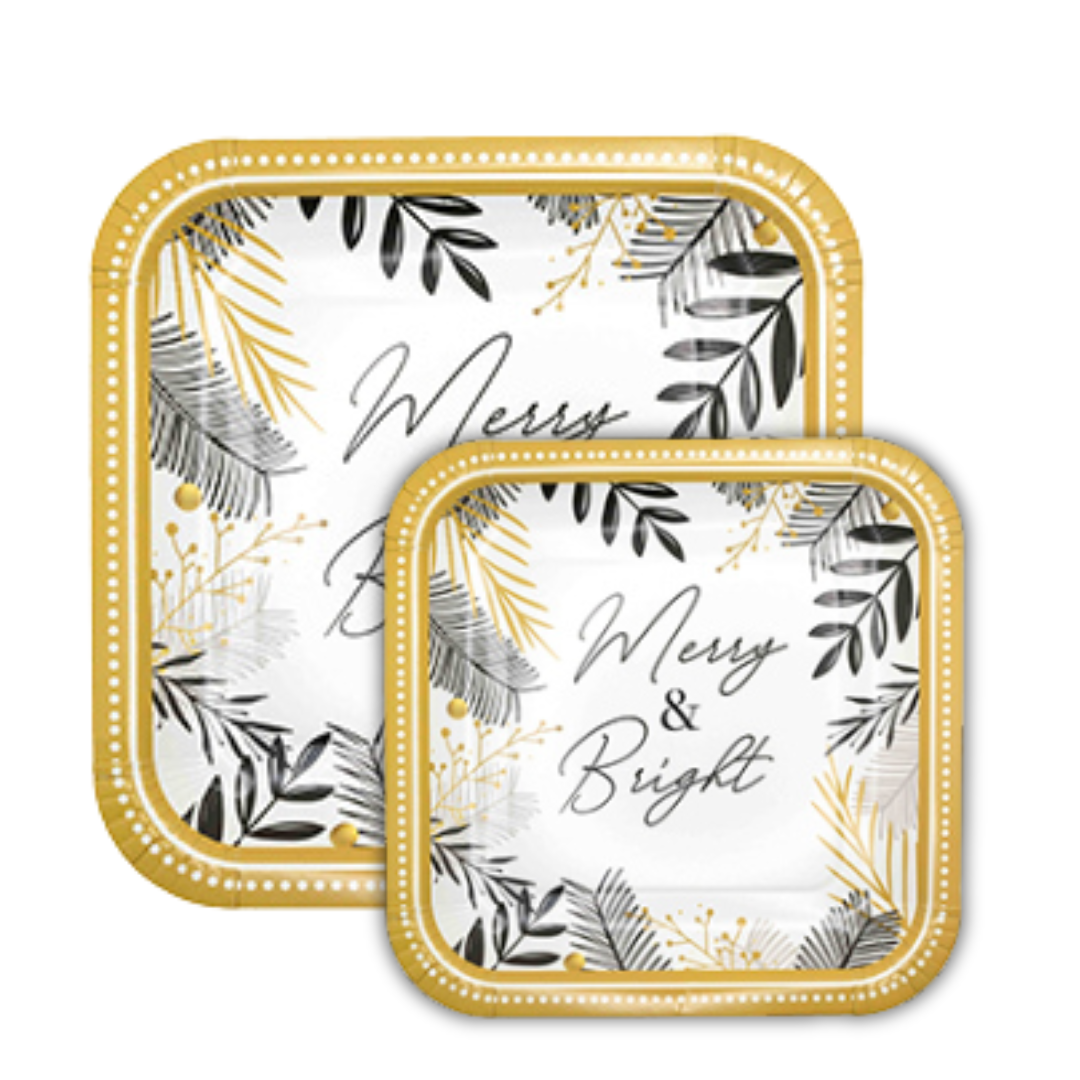 PartyBIO Merry & Bright , Set di Stoviglie Monouso biodegradabili per Feste con Piatti Carta, Bicchieri Carta, Tovaglioli.