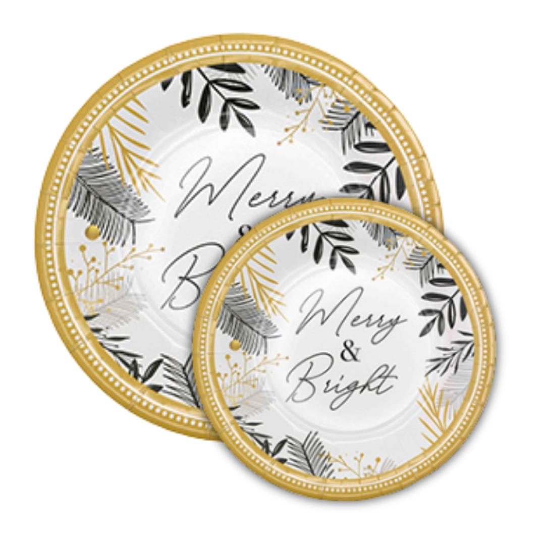 PartyBIO Merry & Bright , Set di Stoviglie Monouso biodegradabili per Feste con Piatti Carta, Bicchieri Carta, Tovaglioli.
