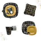 PartyBIO Ginko, Set di Stoviglie Monouso biodegradabili per Feste con Piatti Carta, Bicchieri Carta, Tovaglioli.