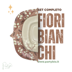 PartyBIO Set Fiori Bianchi, Set di Stoviglie Monouso biodegradabili per Feste con Piatti Carta, Bicchieri Carta, Tovaglioli.