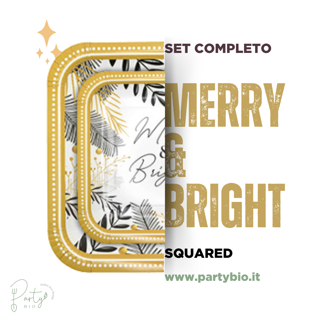 PartyBIO Merry & Bright , Set di Stoviglie Monouso biodegradabili per Feste con Piatti Carta, Bicchieri Carta, Tovaglioli.
