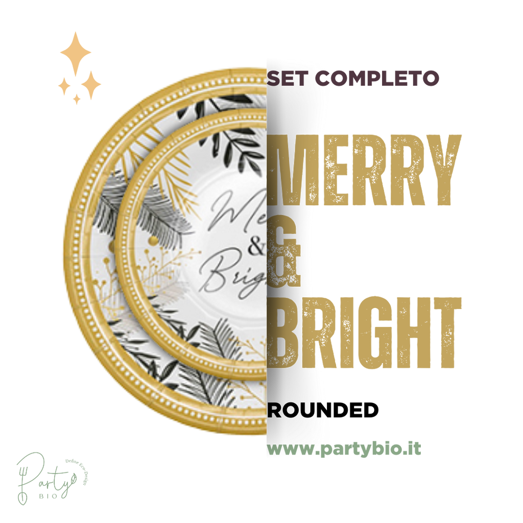 PartyBIO Merry & Bright , Set di Stoviglie Monouso biodegradabili per Feste con Piatti Carta, Bicchieri Carta, Tovaglioli.