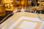 PartyBIO Greek Gold, Set di Stoviglie Monouso biodegradabili per Feste con Piatti Carta, Bicchieri Carta, Tovaglioli.