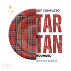 PartyBIO Tartan , Set di Stoviglie Monouso biodegradabili per Feste con Piatti Carta, Bicchieri Carta, Tovaglioli.