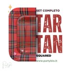 PartyBIO Tartan , Set di Stoviglie Monouso biodegradabili per Feste con Piatti Carta, Bicchieri Carta, Tovaglioli.