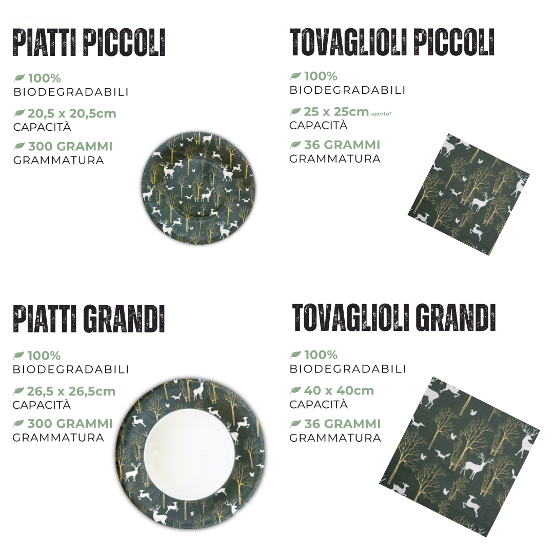 PartyBIO Woody , Set di Stoviglie Monouso biodegradabili per Feste con Piatti Carta, Bicchieri Carta, Tovaglioli.