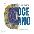 PartyBIO Oceano, Set di Stoviglie Monouso biodegradabili per Feste con Piatti Carta, Bicchieri Carta, Tovaglioli.