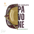 PartyBIO Pavone, Set di Stoviglie Monouso biodegradabili per Feste con Piatti Carta, Bicchieri Carta, Tovaglioli.