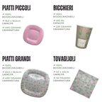 PartyBIO Pop, Set di Stoviglie Monouso biodegradabili per Feste con Piatti Carta, Bicchieri Carta, Tovaglioli.
