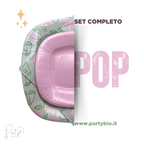 PartyBIO Pop, Set di Stoviglie Monouso biodegradabili per Feste con Piatti Carta, Bicchieri Carta, Tovaglioli.
