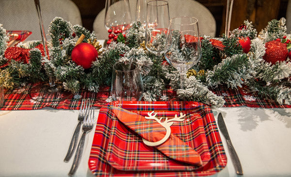 PartyBIO Tartan , Set di Stoviglie Monouso biodegradabili per Feste con Piatti Carta, Bicchieri Carta, Tovaglioli.
