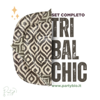 PartyBIO Tribal Chic, Set di Stoviglie Monouso biodegradabili per Feste con Piatti Carta, Bicchieri Carta, Tovaglioli.