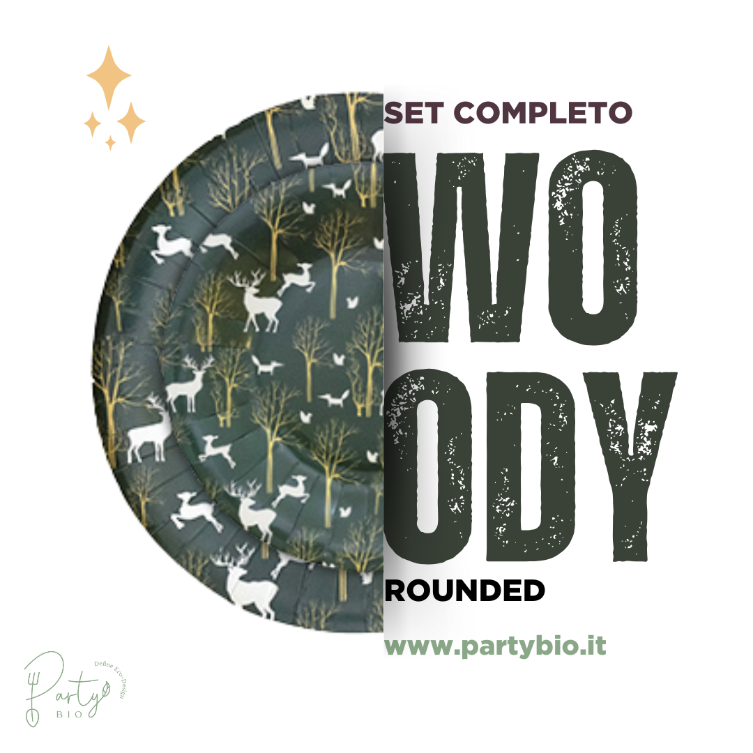 PartyBIO Woody , Set di Stoviglie Monouso biodegradabili per Feste con Piatti Carta, Bicchieri Carta, Tovaglioli.