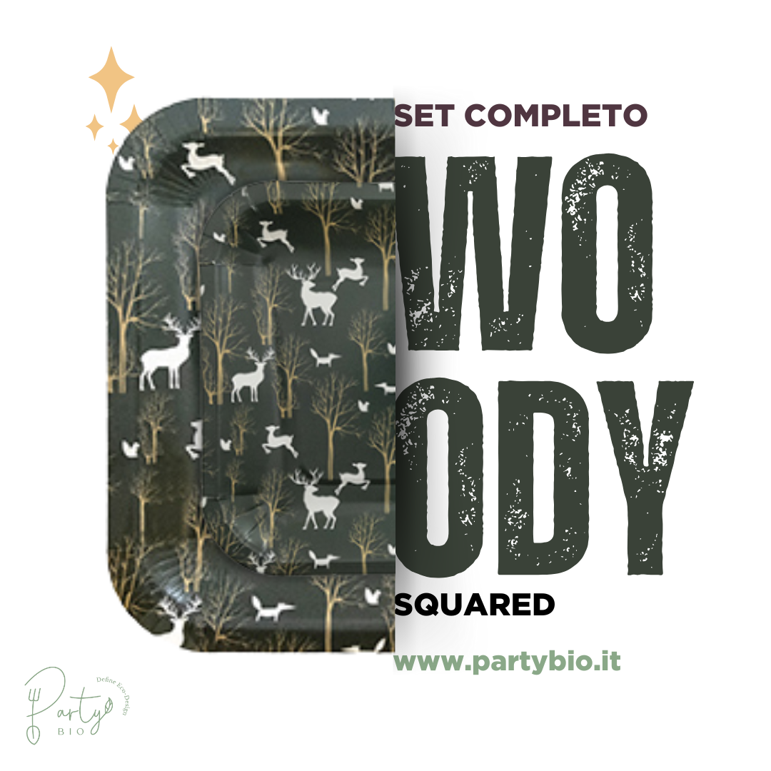 PartyBIO Woody , Set di Stoviglie Monouso biodegradabili per Feste con Piatti Carta, Bicchieri Carta, Tovaglioli.